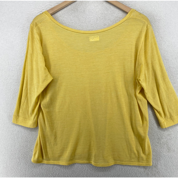 EILEEN FISHER Top M Silk Cotton Jersey Scoop Neck 3/4 Sleeve Basic Yellow - Picture 3 of 12